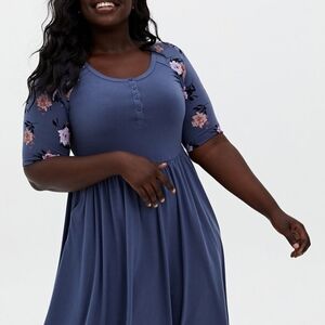 Torrid Indigo floral Skater Dress with pockets.